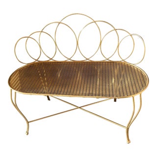 Mid 20th Century Regency Boho Gold-Tone Metal Vanity Bench Built for Two For Sale