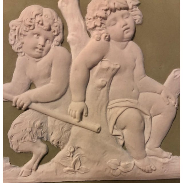 Antique 18th Century Wedgwood Sage Green Jasperware Wall Plaque of Faun-Like Putto Circa 1790 For Sale - Image 9 of 13