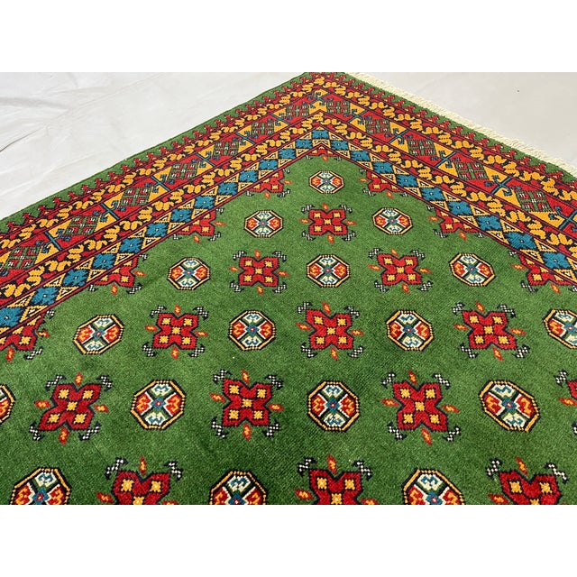 Green Turkmen Mori Gul Wool Area Rug, 5'7