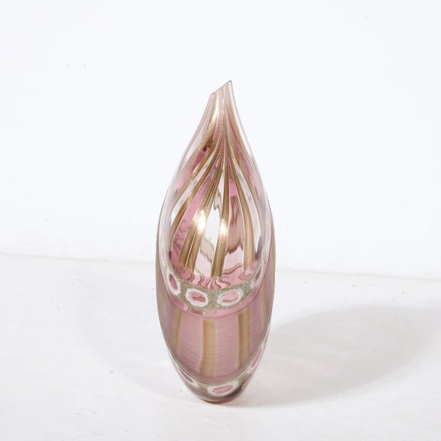 Amethyst Mid-Century Hand-Blown Amethyst Murano Glass Vase W/ 24k Rose Gold Striations For Sale - Image 8 of 12