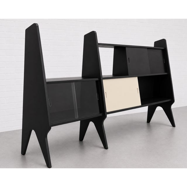 Mid-Century Modern Italian Mid Century Modern Extra-Long Wall Unit in Black Lacquer — Gio Ponti Inspired For Sale - Image 3 of 14