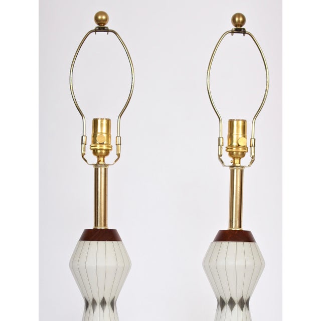 Mid 20th Century Mid 20th Century Frosted White Glass Table Lamps With Hand Painted Silver Overlay - A Pair For Sale - Image 5 of 12