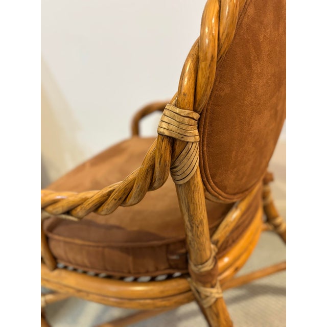 McGuire McGuire, 6 Twisted Rattan Dining Chairs. Covered in Performance Suede. For Sale - Image 4 of 9