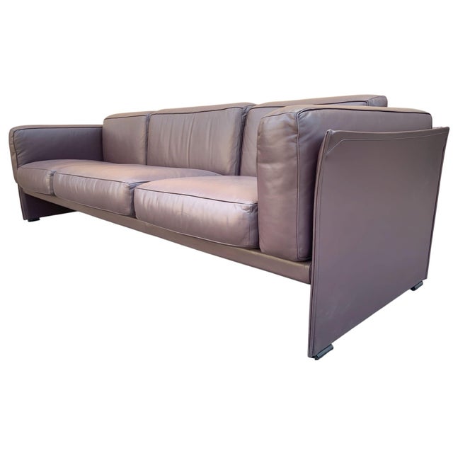 Mid-Century Modern MCM 405 Duc Sofa by Mario Bellini for Cassina in Plum Leather For Sale - Image 3 of 7
