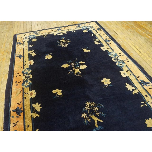 1900 - 1909 1900s Navy Floral Traditional Antique Chinese Peking Carpet Wool Knotted Rug For Sale - Image 5 of 14