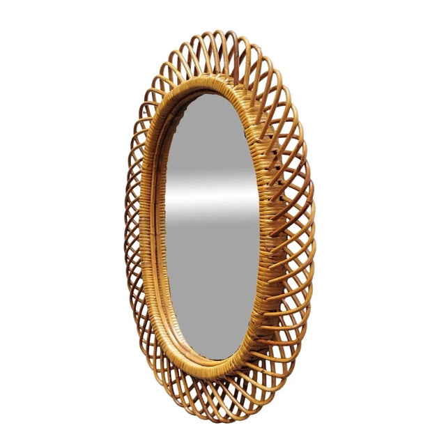 Oval Wicker Wall Mirror, Italy, 1960 For Sale - Image 6 of 8
