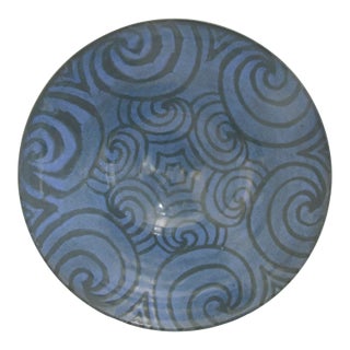 Jane Woodside Blue Interlocking Swirl Footed Studio Pottery Bowl For Sale