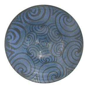 Jane Woodside Blue Interlocking Swirl Footed Studio Pottery Bowl