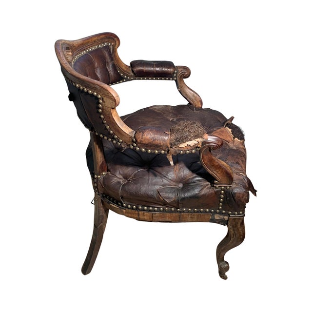 Antique Victorian Brown Leather Chair For Sale - Image 9 of 10