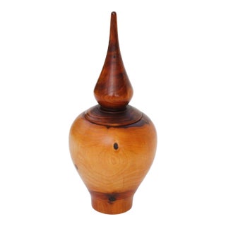 1990's Artist Signed Hand-Turned Juniper Wood Sculptural Pot For Sale