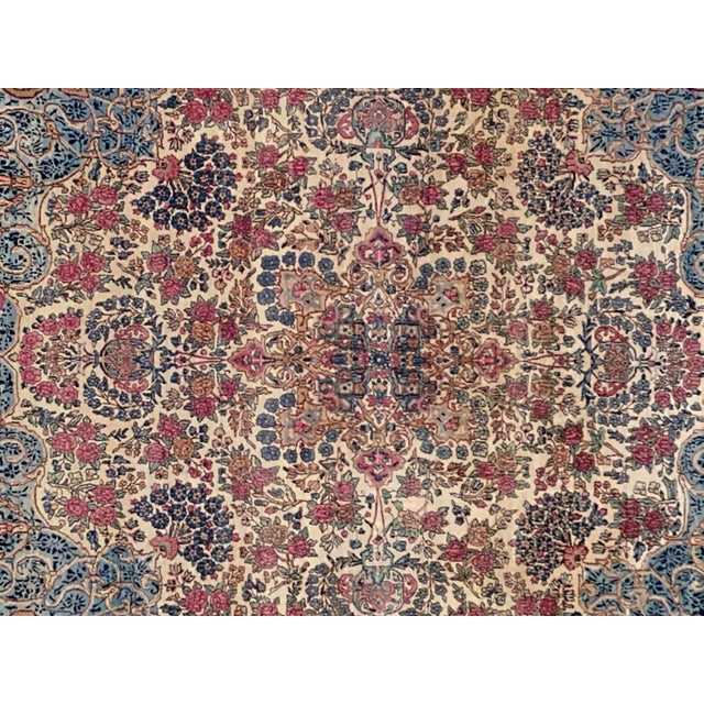 Wool pile genuine hand made antique square Persian Lavar Kerman