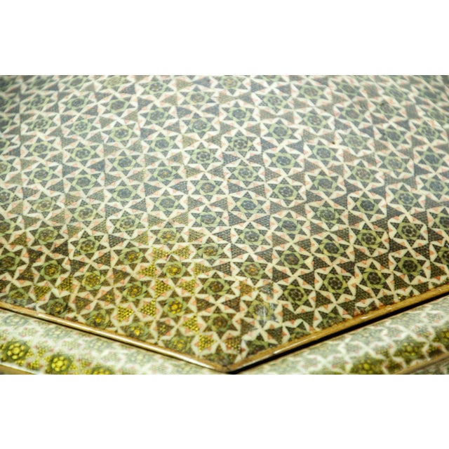 Large Anglo Indian Mosaic Inlaid Jewelry Hexagonal Box 1950s For Sale - Image 11 of 12