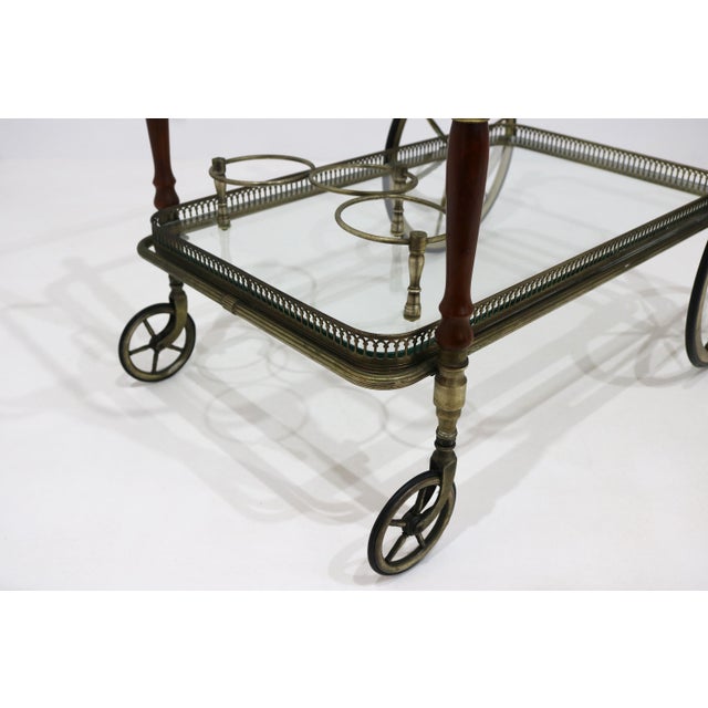 Neoclassical Brass Bar Cart with Pinecone Finials from Maison Baguès, France, 1940s For Sale - Image 16 of 18