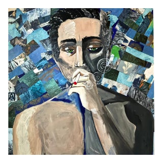 Deep in Thought, Original Collage on Wood by Adria Becker For Sale