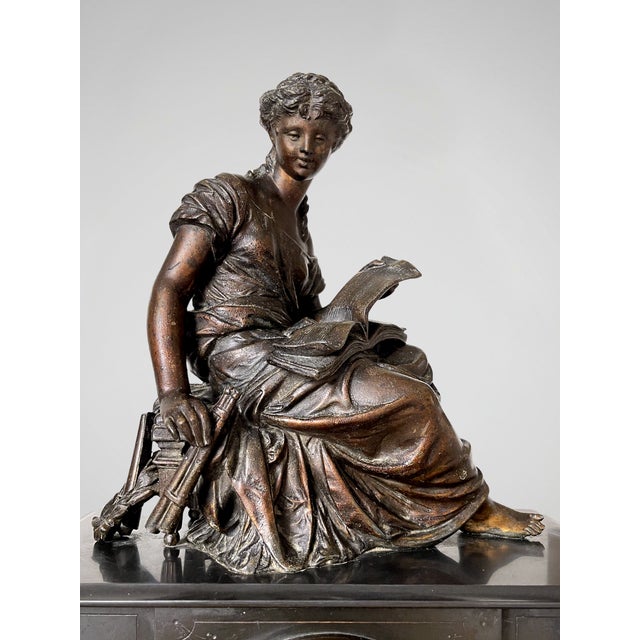 Napoleon III Euterpe Mantel Clock in Patinated Spelter by Japy Frères, 19th Century For Sale - Image 5 of 18