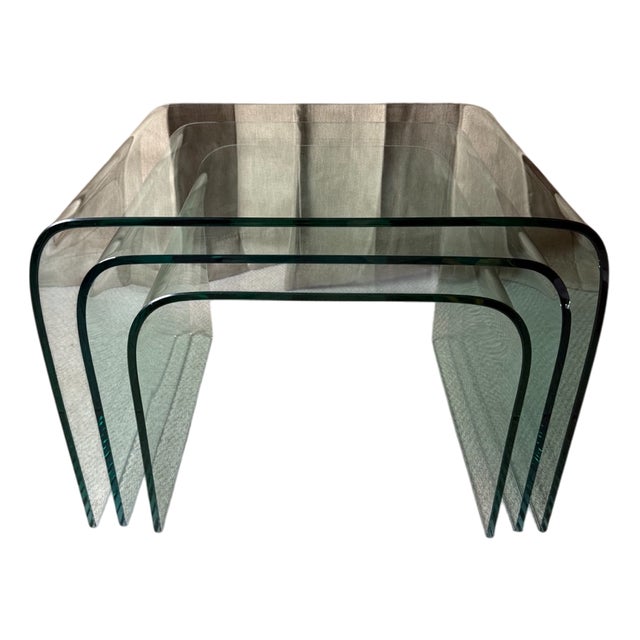 Curved Glass Table in the style of Angelo Cortesi, 1970s, Set of 3 For Sale