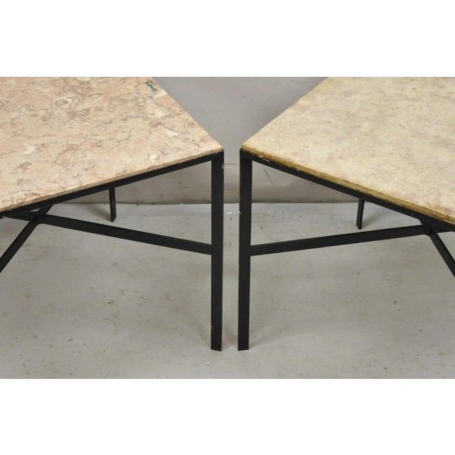 Mid-Century Modern Mid Century Modern Paul McCobb Style Wrought Iron Marble Square Side Table Pair For Sale - Image 3 of 12