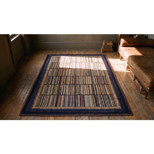1920s Multi Purple Stripe Folk Art Antique American Hooked Rug 2'7" X 3'8" Knotted Wool Carpet For Sale - Image 14 of 16