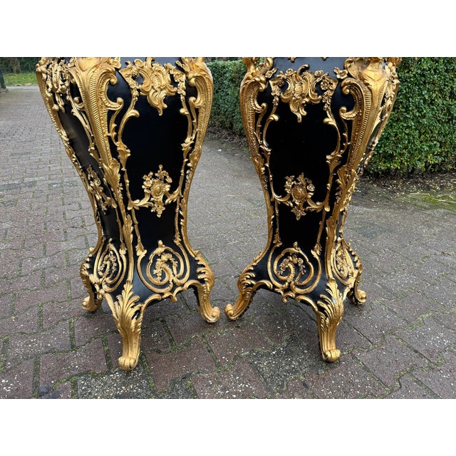 Late 20thC Italian Baroque Black Gold Pedestals – Pair For Sale - Image 6 of 14
