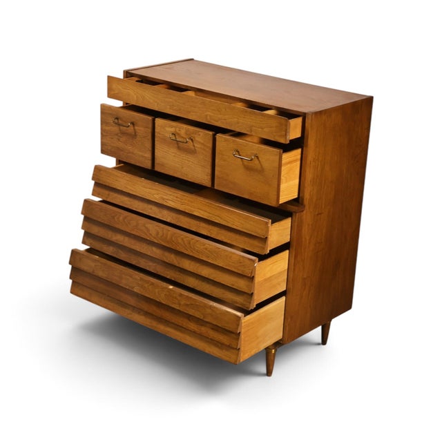 Merton Gershun for American of Martinsville Dania Vintage Mid Century Modern Highboy Dresser C. 1960s For Sale - Image 10 of 14