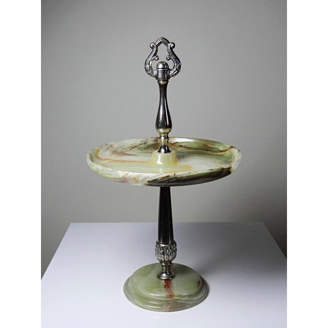 Display Stand in Green Onyx and Silver-Plated Metal, 1940s For Sale - Image 4 of 14