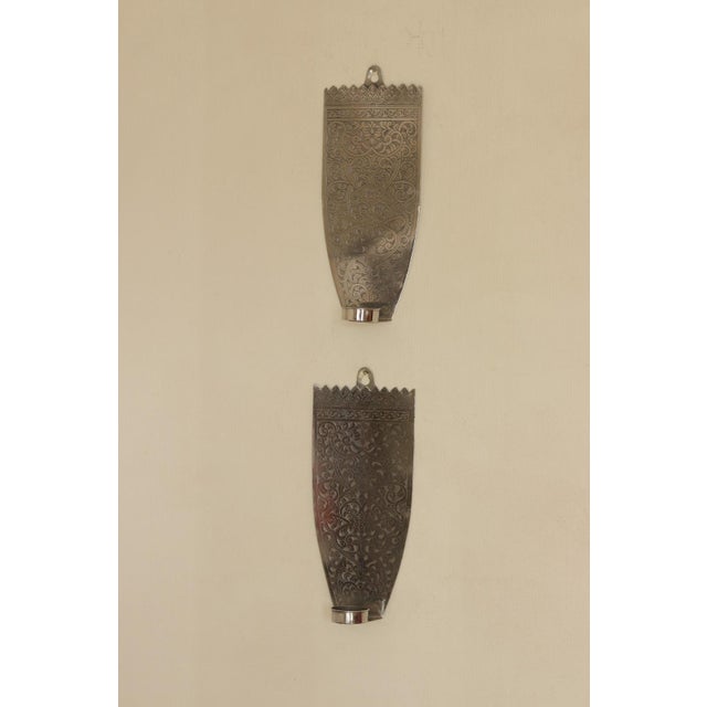 Vintage Engraved Pewter Sconces, Set of 2 For Sale - Image 14 of 16