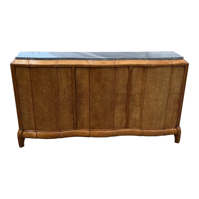 Art Deco Burled Elm & Marble Top Sideboard by René Joubert Et. Philipe Petit for Dim For Sale