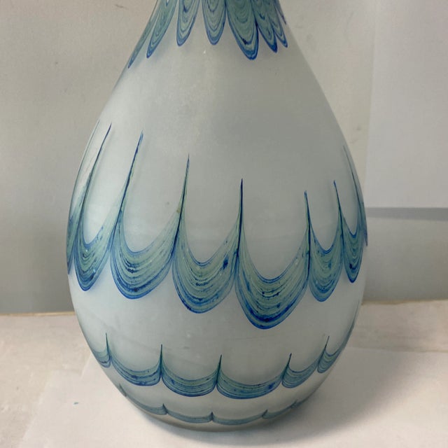 Beautiful frosted vase with a blue and green 70s motif of swirls