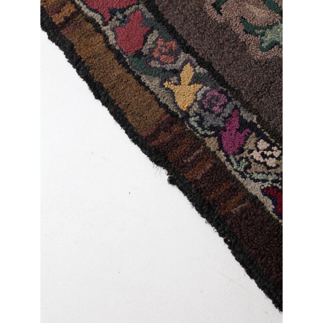 Antique Hand Hooked Floral Wool Rug With Brown Field and Colorful Border For Sale - Image 4 of 15