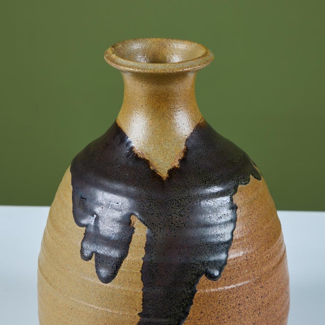 Large Hand-Thrown Stoneware Drip Glaze Vase For Sale - Image 9 of 11