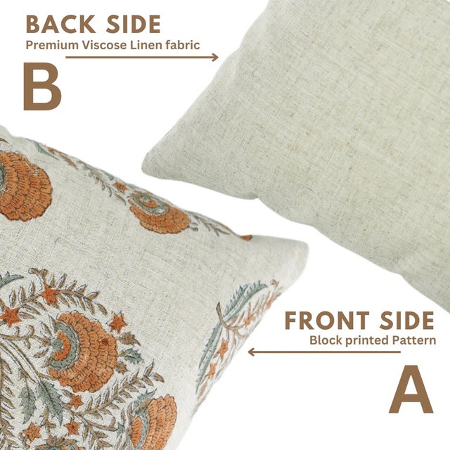 Fabdivine Artisan Block Print Throw Pillow Cover 14x36 Inch Viscose Linen-Mohini For Sale - Image 4 of 5