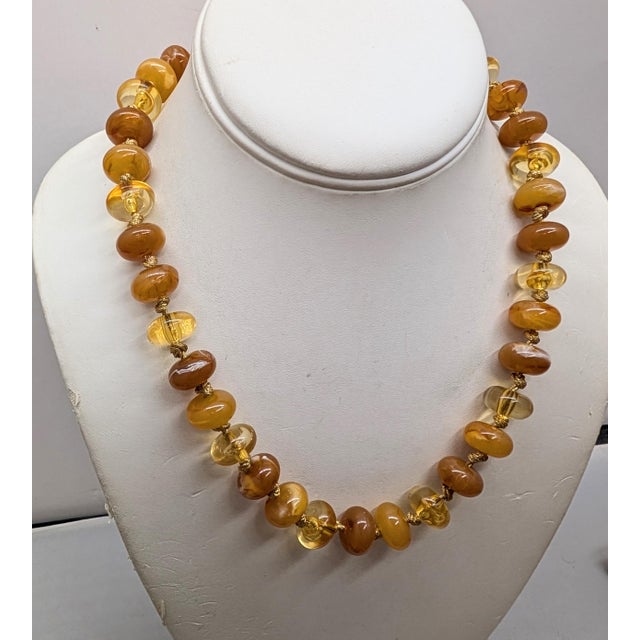 Modern Vintage Signed Givenchy Goldtone Faux-Amber Beaded Necklace For Sale - Image 3 of 9