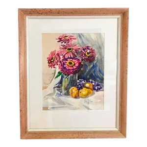 1950s Realism Watercolor, Fruit and Flower Still Life by Fred Fisher