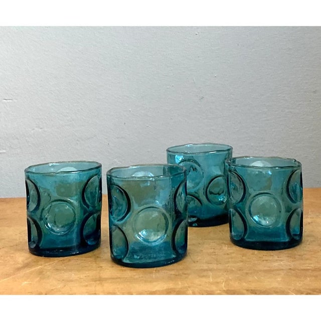 Late 20th Century Vintage Blue Embossed Glass Shot Glasses - Set of 4 For Sale - Image 5 of 12