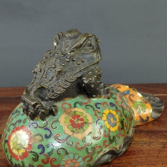 Large Vintage Cloisonné Enamel Money Toad Sculpture | Chairish