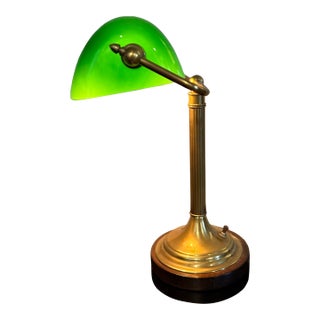Vintage Frederick Cooper Brass Banker’s Lamp With Green Cased Glass Shade, Chicago For Sale