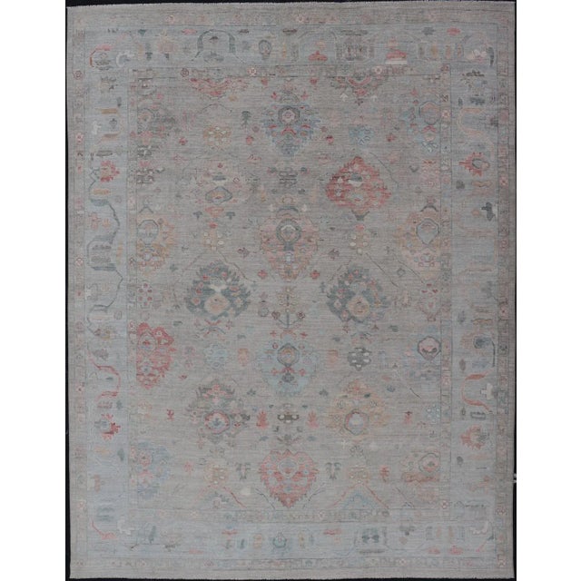 2020s Modern All-Over Floral Oushak With Sand Background and Muted Accent Colors For Sale - Image 13 of 13