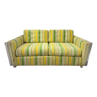 Striped 1970's Loveseat With Aluminum Details by Mangurian's For Sale
