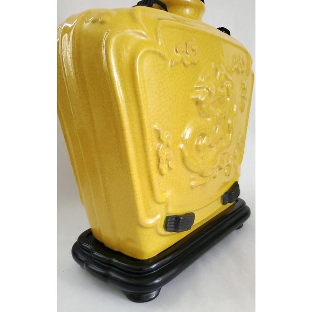 Lamp Vintage Chinese Imperial Yellow Crackled Porcelain & Shade For Sale - Image 11 of 17