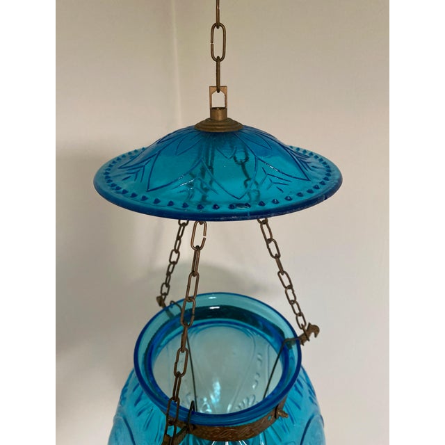 19th Century English Blue Glass Bell Jar Hanging Lantern For Sale In West Palm - Image 6 of 7
