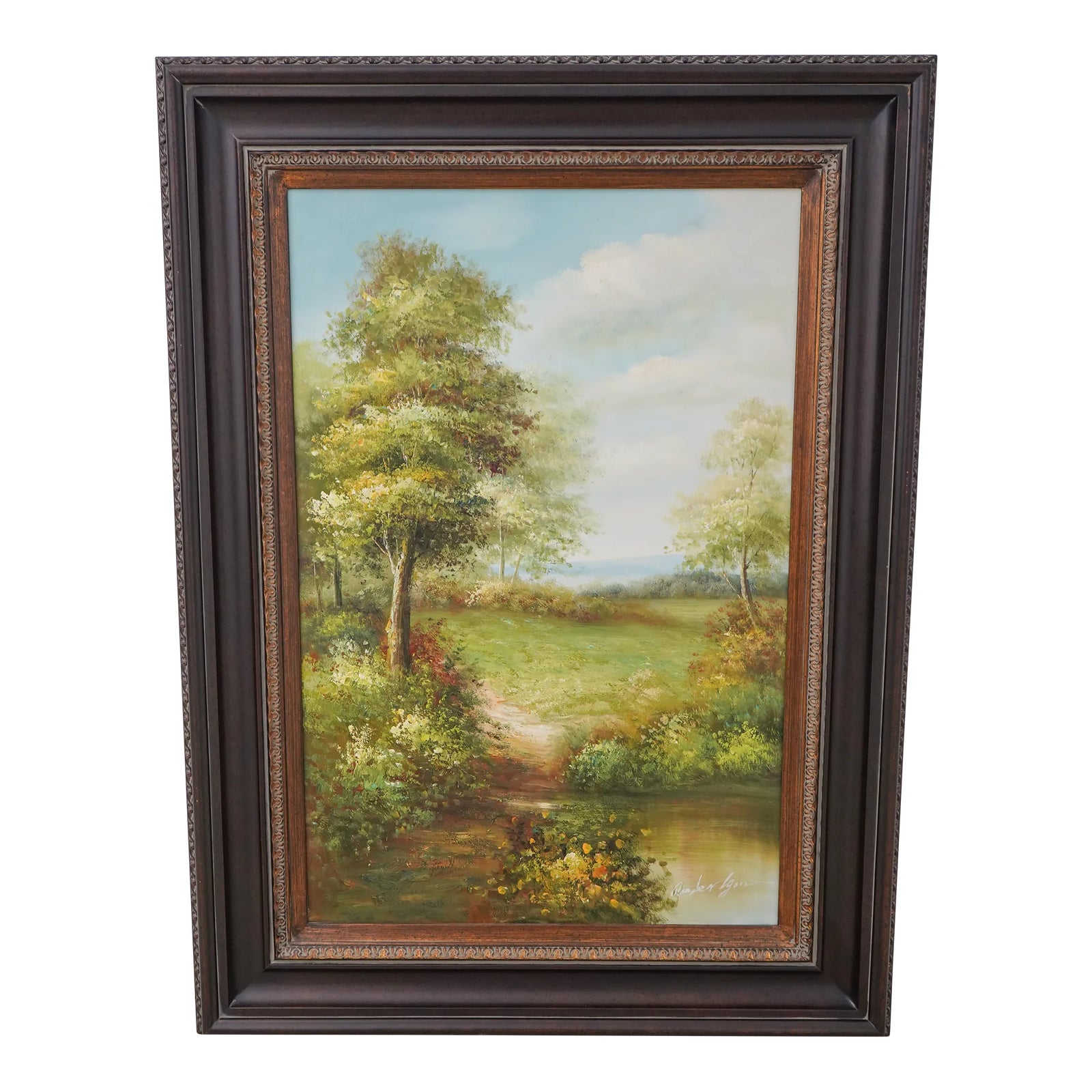 artist-signed-framed-oil-painting-on-canvas-meadow-trees-chairish