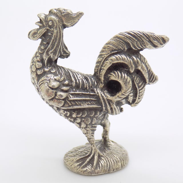 Italian Vintage Italian Handmade Genuine Silver Cockerel Roaster Figurine Miniature For Sale - Image 3 of 9