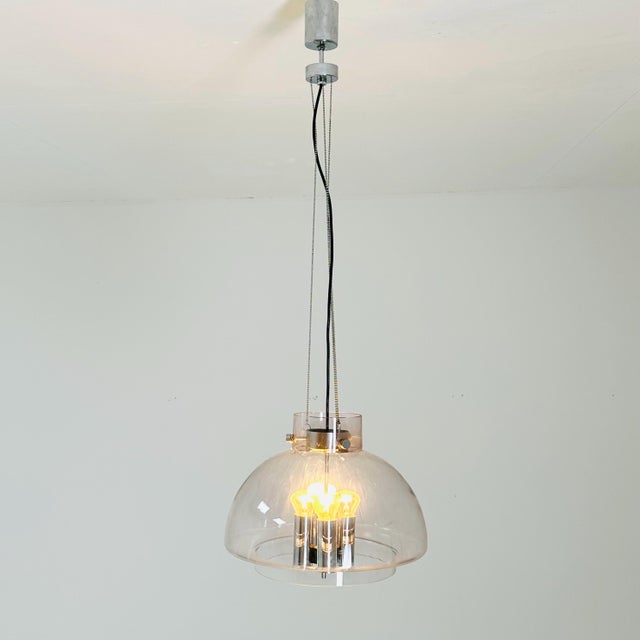 Large Mid-Century Glass Ball Pendant by Glashütte Limburg, Germany, 1970s – Chrome & Glass Chandelier Stunning large mid-...