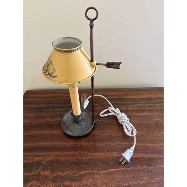 Mid 20th Centur French Provincial Louis XVI Brass Bouillotte Lamp With Yellow Tole Shade For Sale - Image 11 of 11