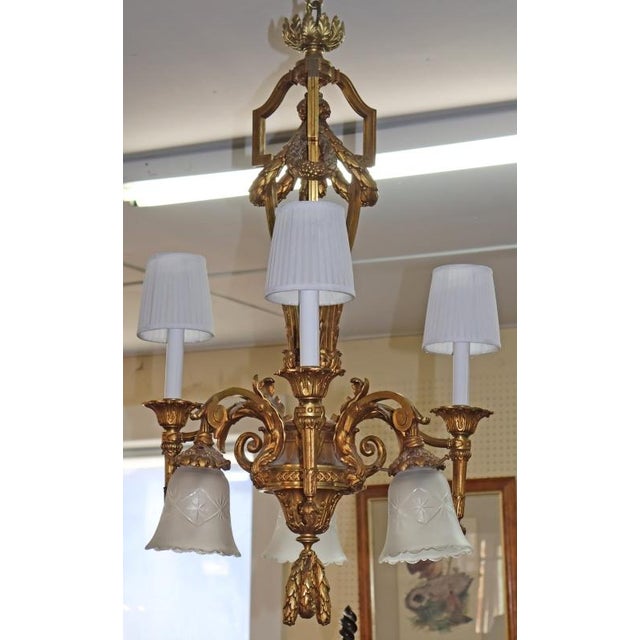 1950s Louis XV French Style Gilt Bronze 6 Light Chandelier For Sale In New York - Image 6 of 15