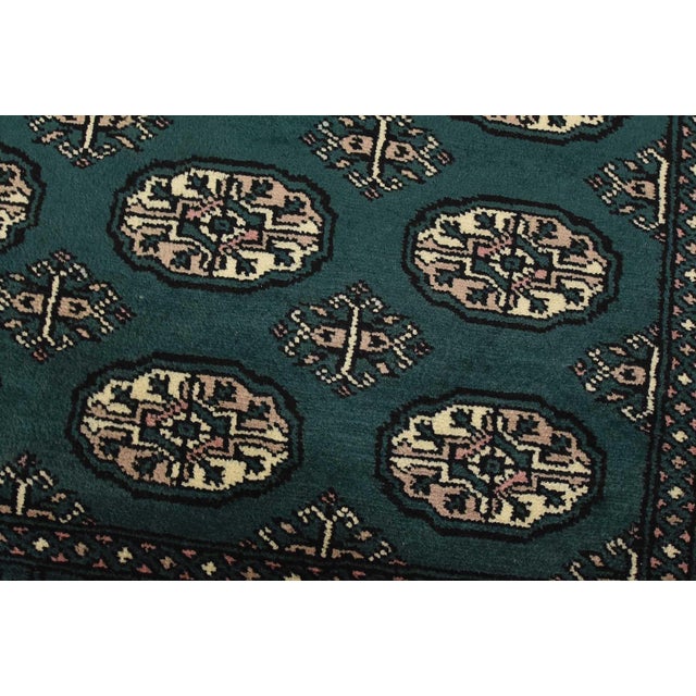Bokhara Rug 3’7” X 5’11” Green Wool Tribal Hand-Knotted Oriental Carpet For Sale - Image 4 of 12