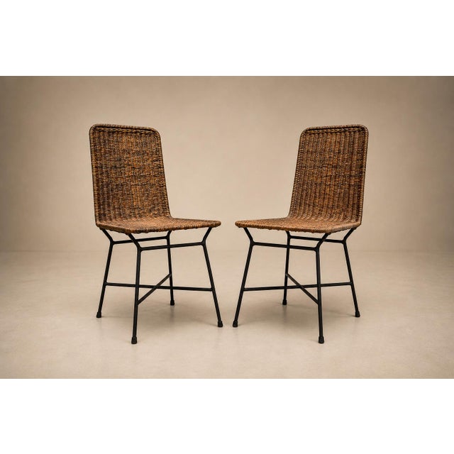 Carlo Hauner Brazilian Modern Pair of Chairs in Iron & Wicker by Carlo Hauner, Brazil, 1950s For Sale - Image 4 of 18