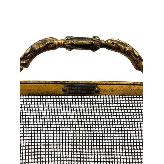 Brass Vintage Brass-Toned Fireplace Screen With Folding Mesh Panels and Ornate Handle For Sale - Image 8 of 10