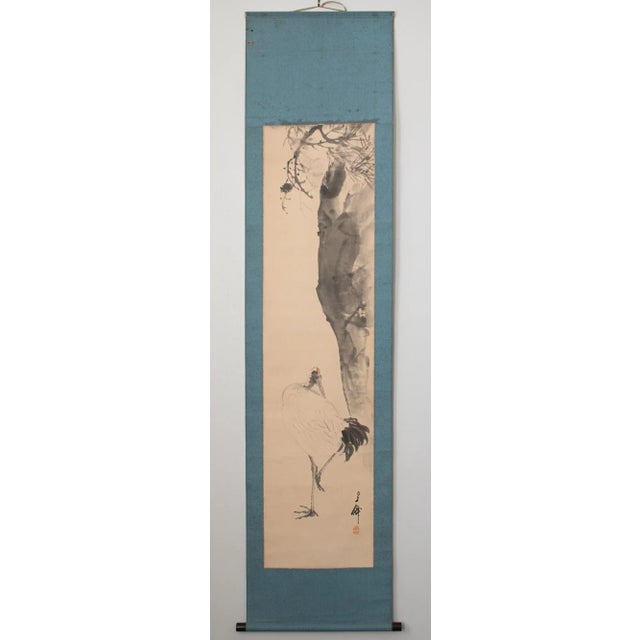 Late Meiji to Early Showa Era Japanese Monochrome Watercolor Scroll Painting, "Red-Crowned Crane and the Plum Tree" For Sale - Image 9 of 12
