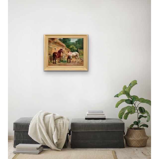 Raimond Louis Lecourt, Working Horses at the Trough, 1908, Oil on Canvas, Framed For Sale - Image 16 of 18